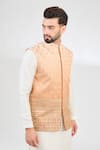 Buy_Kasbah_Peach Silk Embroidered Mirror Zari Nehru Jacket _at_Aza_Fashions