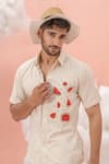 Runit Gupta_Beige Linen Cotton Embroidery Watermelon Shirt _Online_at_Aza_Fashions