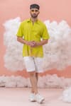 Buy_Runit Gupta_Green Linen Cotton Embroidery Cactus Coral Bead And Thread Work Shirt _at_Aza_Fashions