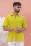 Runit Gupta_Green Linen Cotton Embroidery Cactus Coral Bead And Thread Work Shirt _Online_at_Aza_Fashions