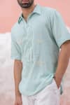 Runit Gupta_Blue Linen Cotton Embroidery Anchor Cloud Shirt _Online_at_Aza_Fashions