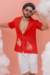 Runit Gupta_Red Linen Cotton Embroidery Beach Boat Shirt _Online_at_Aza_Fashions