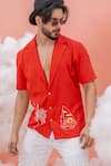 Buy_Runit Gupta_Red Linen Cotton Embroidery Beach Boat Shirt _Online_at_Aza_Fashions