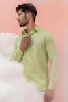 Shop_Runit Gupta_Green Vegan Silk Embroidery Hot Air Balloon Vacay Shirt _at_Aza_Fashions