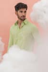 Runit Gupta_Green Vegan Silk Embroidery Hot Air Balloon Vacay Shirt _Online_at_Aza_Fashions