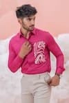 Shop_Runit Gupta_Pink Vegan Silk Embroidery Wave Swirl Shirt _at_Aza_Fashions