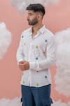 Runit Gupta_White Vegan Silk Embroidery Hot As Heat Shirt _Online_at_Aza_Fashions