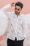 Runit Gupta_White Vegan Silk Embroidery Devil Heart Shirt _Online_at_Aza_Fashions