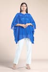 Buy_Namrata Joshipura_Blue Textured Georgette Embroidered Floral Kaftan Round Dahlia Top _at_Aza_Fashions