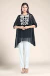 Buy_Namrata Joshipura_Black Textured Georgette Embroidered Pearl Stone Kaftan Hibiscus Gathered Top _at_Aza_Fashions