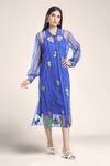 Buy_Rahul Mishra_Blue Tulle Embroidered Lines Dress Collar Floral Applique Shirt _at_Aza_Fashions