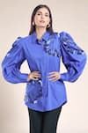 Buy_Rahul Mishra_Blue Cotton Embroidered Hibiscus Floral Shirt Collar  _at_Aza_Fashions