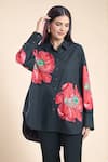 Buy_Rahul Mishra_Black Poplin Embroidered Hibiscus Floral Shirt Collar  _at_Aza_Fashions