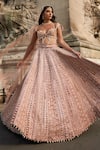 Buy_Jigar & Nikita_Brown Lehenga Linen Silk Embroidered Zardozi Sweetheart Floral Vine Bridal Set _at_Aza_Fashions