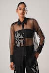 Buy_ATBW_Black Silk Organza Patch Rafflesia Collar Neck Dori Embroidered Sheer Shirt _at_Aza_Fashions