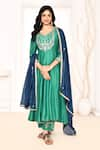 Buy_Abbaran_Green Anarkali Cotton Silk Hand Embroidery Lace Round Yoke Set _at_Aza_Fashions