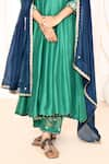 Abbaran_Green Anarkali Cotton Silk Hand Embroidery Lace Round Yoke Set _Online_at_Aza_Fashions