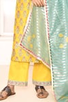 Abbaran_Yellow Kurta Cotton Silk Block Print Floral Notched Round Hand Set _Online_at_Aza_Fashions