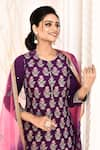 Shop_Abbaran_Purple Kurta Cotton Silk Block Print Floral Notched Round Hand Pant Set _Online_at_Aza_Fashions