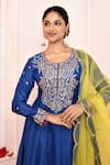 Shop_Abbaran_Blue Anarkali And Palazzo Cotton Silk Embroidery Aari Round Yoke Set _Online_at_Aza_Fashions