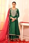 Buy_Abbaran_Green Anarkali And Palazzo Cotton Silk Embroidery Aari Round Yoke Set _at_Aza_Fashions