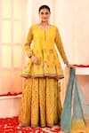 Buy_Abbaran_Yellow Kurta And Sharara Cotton Silk Block Print Floral Round Set _at_Aza_Fashions