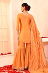 Shop_Abbaran_Orange Kurta And Gharara Cotton Silk Embroidery Stripe Round Hand Set _at_Aza_Fashions