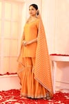 Buy_Abbaran_Orange Kurta And Gharara Cotton Silk Embroidery Stripe Round Hand Set _Online_at_Aza_Fashions