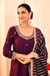 Shop_Abbaran_Purple Kurta And Gharara Cotton Silk Embroidery Stripe Round Hand Set _Online_at_Aza_Fashions