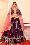 Buy_Abbaran_Purple Cotton Silk Hand Embroidery Gota Lace V Neck Foil Print Lehenga Set _at_Aza_Fashions