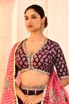 Shop_Abbaran_Purple Cotton Silk Hand Embroidery Gota Lace V Neck Foil Print Lehenga Set _Online_at_Aza_Fashions