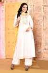 Buy_Abbaran_Ivory Kurta And Palazzo Chanderi Embroidered Ari A-line Leheriya Dupatta Set _at_Aza_Fashions