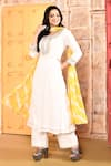 Abbaran_Ivory Kurta And Palazzo Chanderi Embroidered Ari A-line Leheriya Dupatta Set _Online_at_Aza_Fashions