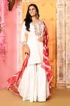 Abbaran_Ivory Kurta And Gharara Chanderi Embroidered Ari Round Set _Online_at_Aza_Fashions