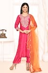 Buy_Abbaran_Pink Kurta And Palazzo Cotton Silk Embroidered Ari Round Straight Set _at_Aza_Fashions