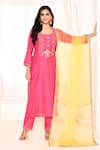 Abbaran_Pink Kurta Chanderi Hand Embroidered Floral Geometric Straight Set _Online_at_Aza_Fashions