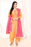 Buy_Abbaran_Orange Kurta And Palazzo Cotton Silk Hand Embroidered Floral Round Set _at_Aza_Fashions