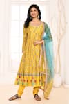 Buy_Abbaran_Yellow Anarkali Cotton Silk Block Printed Floral U Neck Churidar Set _at_Aza_Fashions