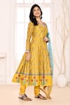 Abbaran_Yellow Anarkali Cotton Silk Block Printed Floral U Neck Churidar Set _Online_at_Aza_Fashions