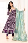 Abbaran_Purple Anarkali Cotton Silk Block Printed Floral Scoop Neck Set _Online_at_Aza_Fashions