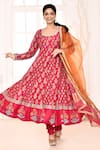 Abbaran_Pink Anarkali Cotton Silk Block Printed Floral U Neck Set _Online_at_Aza_Fashions