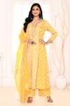 Buy_Abbaran_Yellow Kurta And Palazzo Silk Block Printed Geometric Floral Round A-line Set _at_Aza_Fashions