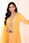 Buy_Abbaran_Yellow Kurta And Palazzo Silk Block Printed Geometric Floral Round A-line Set _Online_at_Aza_Fashions