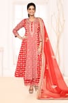 Buy_Abbaran_Red Kurta And Palazzo Silk Block Printed Geometric Floral Round A-line Set _at_Aza_Fashions