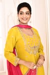 Shop_Abbaran_Yellow Kurta Cotton Silk Hand Embroidered Gota Patti U Neck Set _Online_at_Aza_Fashions