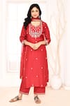 Buy_Abbaran_Red Kurta Cotton Silk Hand Embroidered Gota Patti U Neck Palazzo Set _at_Aza_Fashions