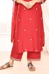 Abbaran_Red Kurta Cotton Silk Hand Embroidered Gota Patti U Neck Palazzo Set _Online_at_Aza_Fashions