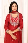 Shop_Abbaran_Red Kurta Cotton Silk Hand Embroidered Gota Patti U Neck Palazzo Set _Online_at_Aza_Fashions