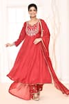 Buy_Abbaran_Red Anarkali Cotton Silk Hand Embroidered Gota Patti U Neck Palazzo Set _at_Aza_Fashions