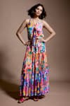 Buy_Dash And Dot_Multi Color Viscose Halter Neck Floral Abstract Print Top And Skirt Set _at_Aza_Fashions